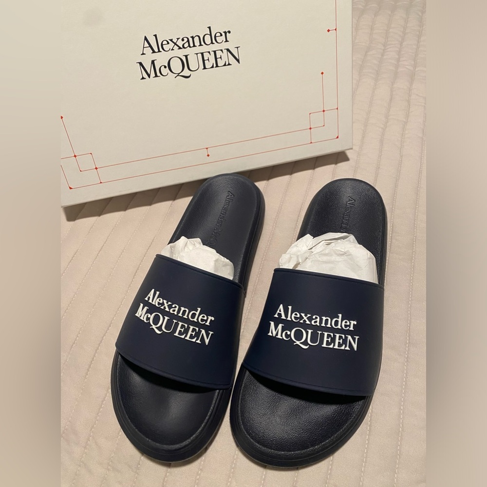 Authentic Alexander Mcqueen Pool Slides - Navy 40 - image 2